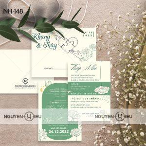 Thiệp cưới hoa lá màu xanh